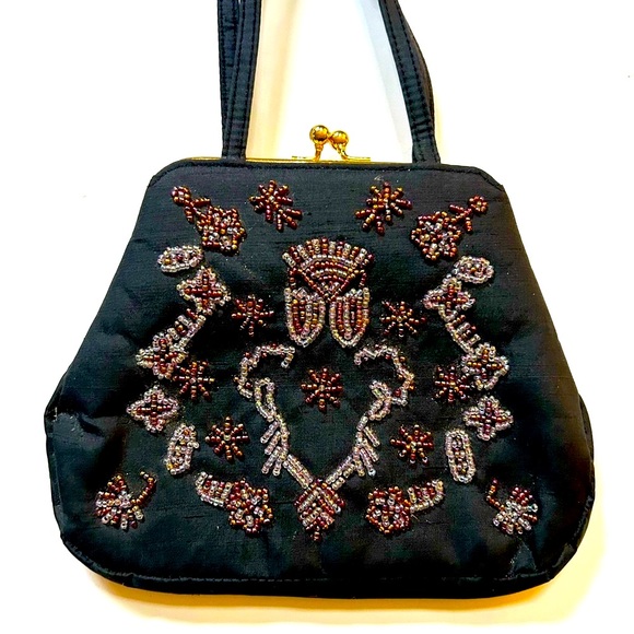 Vintage Beaded Evening Bag Silk Shantung Excellant Condition with Change Purse. - Picture 4 of 6